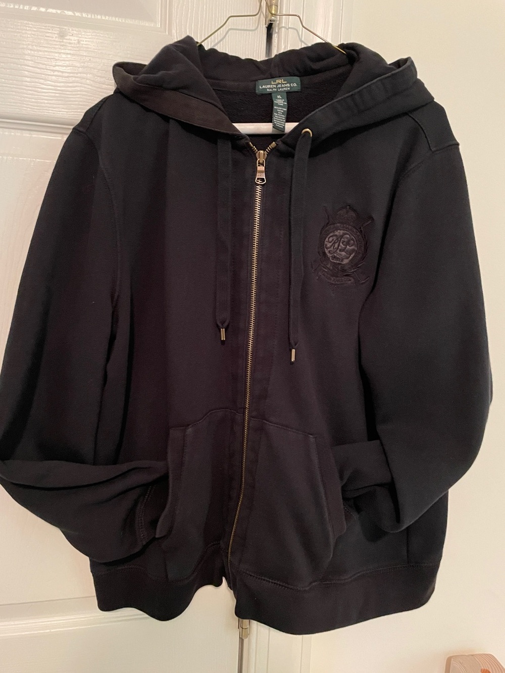 Ralph Lauren Navy Hooded Zip Sweatshirt. size xl. Lauren Jean co.